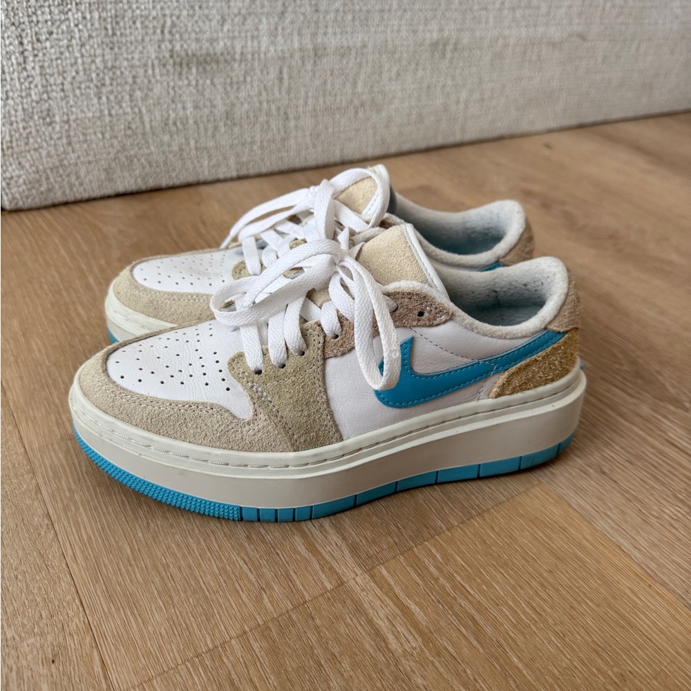 Nike Women 6.5 Tan and Baltic Blue Air Jordan 1 Elevate Low SE.